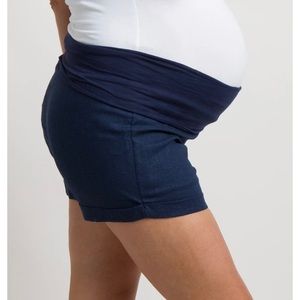Navy linen maternity shorts
